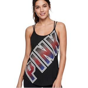 Victoria's Secret PINK Tank Top Womens XS Black Racerback Logo Graphic